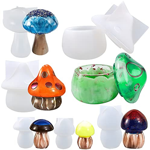 6 moldes de resina de hongos, FineGood moldes de silicona para tarros de resina de hongos, moldes de resina epoxi de silicona para decoración del hogar
