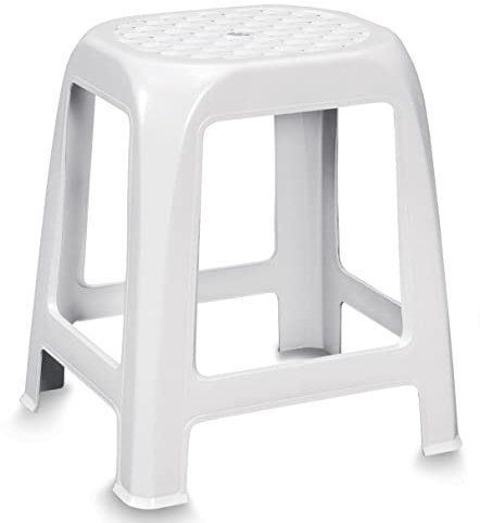 SF SAVINO FILIPPO Sgabello sedia in dura plastica di resina bianco cm 41x35x46h da interno bagno doccia casa lavoro salvaspazio