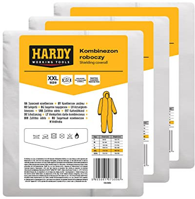 HARDY Combinaison de Peinture Jetable en Fibre de Polypropylène PP Vêtement de Protection Catégorie III pour SST Travaux de Rénovation et de Construction Équipé D'une Cagoule 3 Pièces Taille XXL