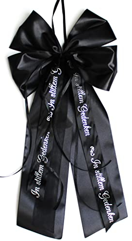 CaPiSo 20x40 cm Große Satin-Doppelschleife ohne Basteln Schleife Trauer Beerdigung Grabgesteck Urnenbeisetzung Gesteckschleife Kranzschleife Trauerkranz (Gedenken Schwarz)
