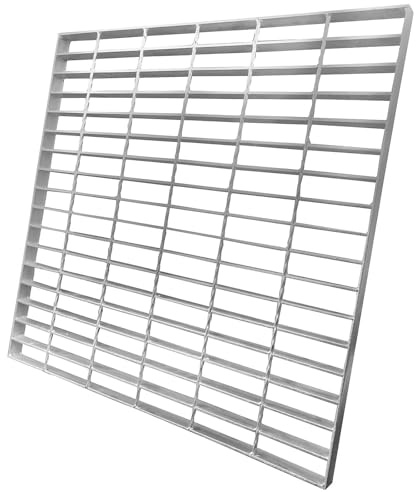 DuuMuut Galvanized Steel Drain Grate 24x24 in, B-Class 28100 lbs Heavy-Duty Driveway Channel Cover, Outdoor Trench Drainage Grate, Silver Square Metal Sewer Cover for Garage (True 23.6x23.6)