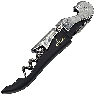 Elfcam® - Lot de 1 Tire-Bouchon Professionnel en Acier Inoxydable pour Bouteille de Bière et De Vin, Tire-Bouchon de Serveur et Coupe-Capsule pour Sommeliers, Serveurs et Barmen Noir