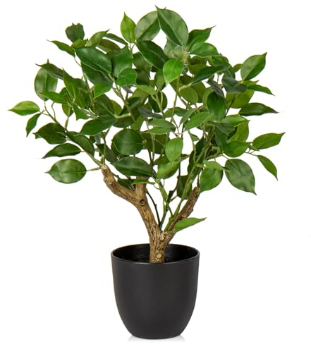 Briful 43CM Kunstpflanze Wie Echt Künstliche Ficus Pflanzen in Schwarzem Topf Dekopflanze für Fensterbank Wohnzimmer Badezimmer Dekoration