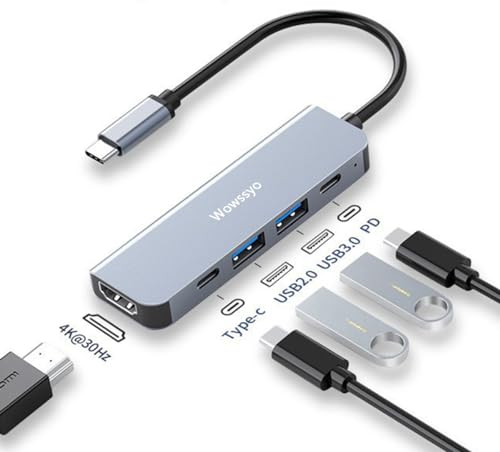 Hub USB C, USB Docking Station, adattatore Type-C, 5 in 1 per MacBook Pro Air M1/M2, 4K HDTV, USB 3.0, USB-C, 100W PD, per Apple per iPad Dell Samsung Switch Surface Windows e altri dispositivi Type-C