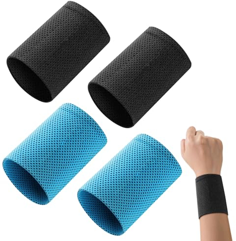 4 Stücke Schweißband Handgelenk, Sport Wristbands Absorbierende Schweißbänder, Bequemer und Kühler Stoff, Schnelle Absorption, für Laufen, Fußball und Basketball(Blau und schwarz)
