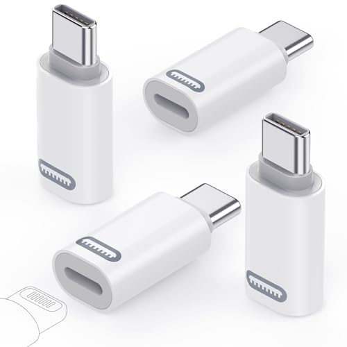 MoKo Lightning auf USB-C Adapter 4 Stück für iPhone 17 Air 16 15 Pro Max Plus, iPad - Nicht für Kopfhörer/USB-Stick/Apple Pencil, Typ-C auf Lightning Adapter für Schnell Laden, Weiß PD
