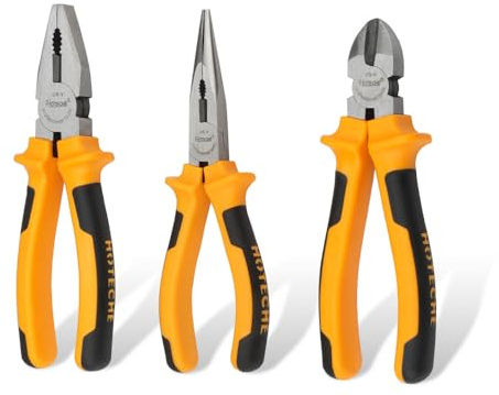 Hoteche Set di 3 pinze combinate da 160 mm, taglierina laterale da 180 mm, pinza da 160 mm, manico ergonomico giallo e nero, set di utensili manuali di alta qualità