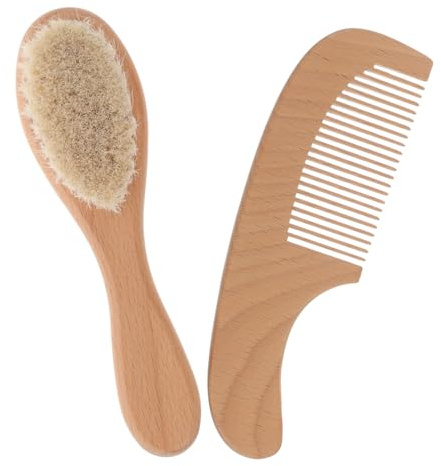 TOYANDONA Ensemble Brosse et Peigne pour Nouveau-né, Brosse Peigne en Bois, Douce et Légère, Bain, Facile à Nettoyer, Présent Naissance