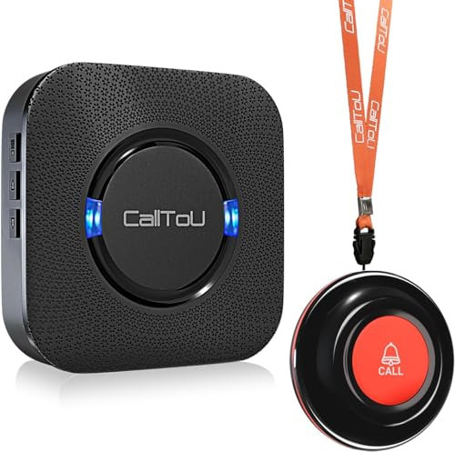 CallToU Wireless Personal Alarms for Elderly, Caregiver Pager System with Elderly Alarm Call Button, Fall Alarm for Elderly, Call Bell for Elderly with1 UK Plug-In Receiver 1 Waterproof Button