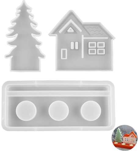 3 Pezzi Stampo in Silicone per Colata Case, Stampi in Silicone per Resina a Forma di 3D Albero con Base Stampi per Candele per Fusione per Decorazione Domestica Regalo Fatto Artigianato DIY