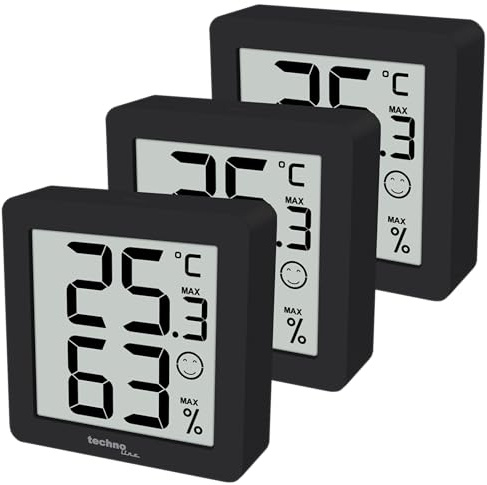 Uppsättning av 3 WS9425 svart, termometer, hygrometer, extra liten, magnethållare, 3 x WS9425 i en förpackning