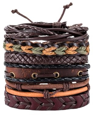 dinghaole 6 Stück Leder Armbänder, Herren Armband Leder, Geflochtene Armband Set, Verstellbare Armbänder Set