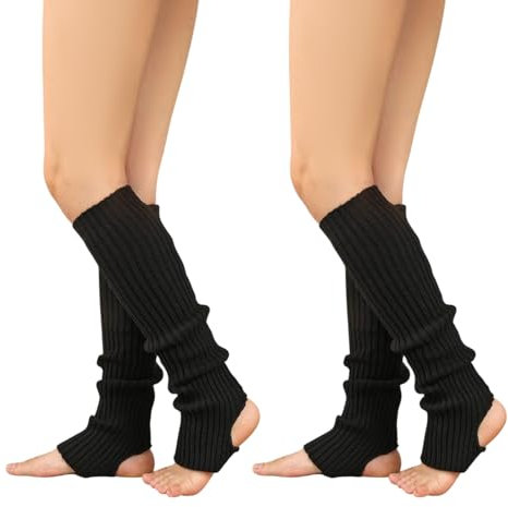 FUIPVGI 2 Paar Bein Stulpen Damen, Winter Lange Gestrickt Ballettstulpen mit Fersenloch Beinwärmer, Knöchelwärmer für Ballett Yoga Frauen und Mädchen (Schwarz)