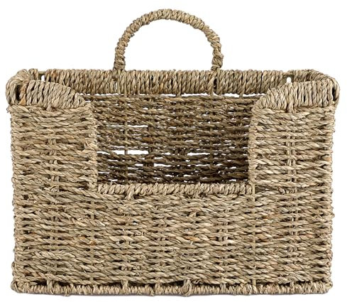 BSTKEY Natural Seagrass Wall Mounted Mail Organizer, Hand-woven Magazine Storage Organizer Wall Hanging File Document Holder Mail Storage Basket for Home Office