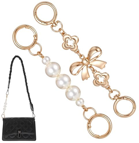 2 Stück Ketten Verlängerung Gold, Metall Perle Geldbörsenriemen Taschenkette Taschengurt Ketten Verlängerung Ersatzzubehör Taschenhenkel Verlängerungsketten für Geldbörse Handtasche