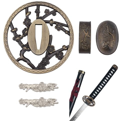 OLYCRAFT Samurajsvärd Tsuba-set Plommonblomma Samurajsvärd Handskydd Japanska svärd Tillbehör Japanska svärd Skydd för restaureringsprojekt Cosplay-rekvisita Träning - Antikt silver