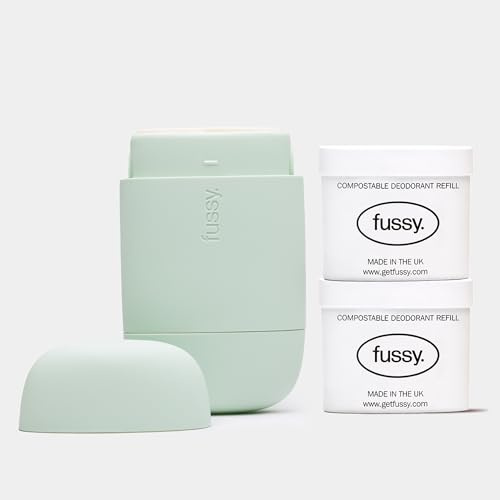 Fussy - Natural Refillable Deodorant - Mint Green Case & Variety Refill Pack (2 x 40g), Tropic Tonic & Wavy Days - Aluminium Free - 24 Hour Protection - Vegan & Cruelty Free - Natural & Effective