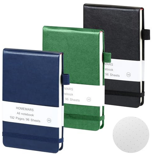 libretas A6, juego de cuadernos de 3 piezas, Cuaderno Punteado Bullet Journal, cuaderno pequeño, bloc de notas de 14,8 cm x 9,5 cm, cuaderno, cuaderno de bolsillo, diario de viaje, cuaderno de cuero