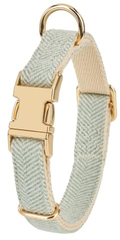 Petiry Tweed Small Dog Collar with Quick Release Metal Buckle,Sage Green | Premium herringbone tweed fabric,soft cotton inner,for boy & girl dogs,quick release buckle,adjustable for daily walking