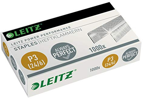 Leitz Power Performance Heftklammern P3, 1000 Stück, Verzinkt, 55700000 24/6mm