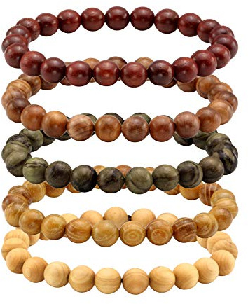 Milakoo 5 pezzi Bracciale di perle di preghiera in legno Bracciali di perle Mala per uomini donne 8mm