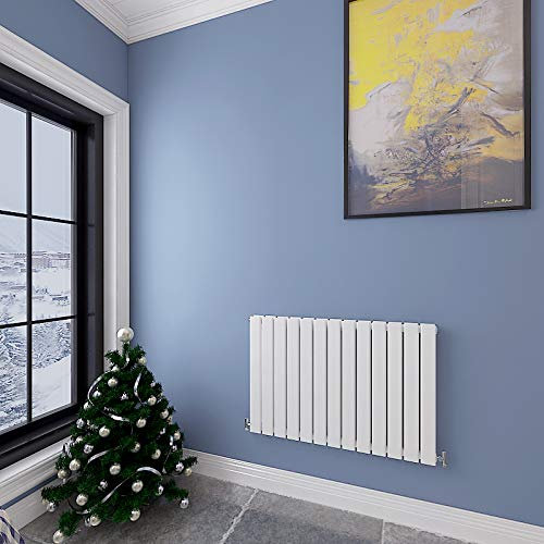 Horizontal Designer Flat Panel Radiator White 600x884mm Double Panel Central Heating