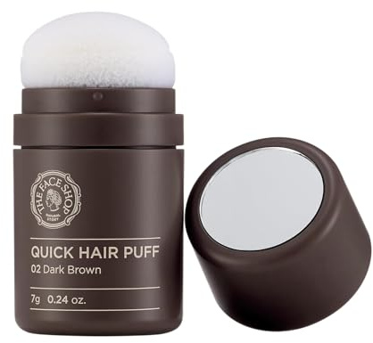The Face Shop Quick Hair Puff - Dark Brown - Root Touch Up Hair Color, Hairline Powder Conceals Hair Loss, Hair Toppers for Women & Men - Hair Fibers for Thinning Hair, Root Cover Up, Gray Concealer
