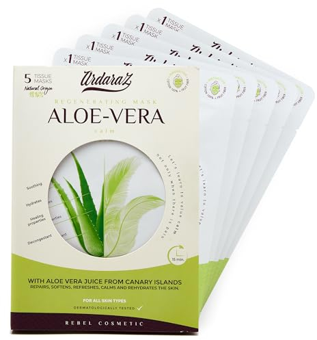 Ardaraz Beruhigende, feuchtigkeitsspendende Gesichtsmasken beauty mit Aloe Vera und Hyaluronsäure. Erfrischende Tuchmasken gesicht im 5er-Pack. Tiefenwirksame Feuchtigkeitspflege mit Sofortwirkung