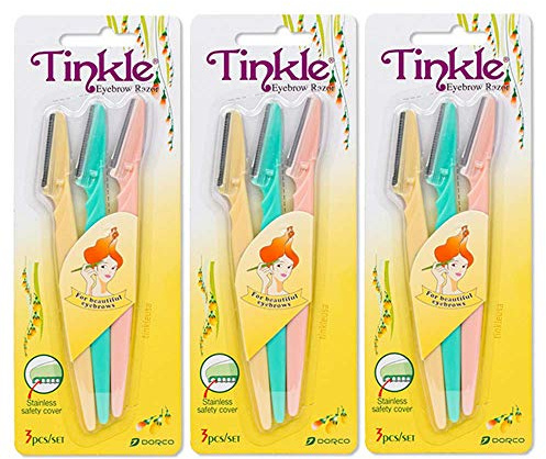Tinkle Dermaplaning Tool 9ct, Dermaplane Razor for Women, Safe and Easy Peach Fuzz Remover, Eyebrow Trimmer with Protective Cover (3 Packs of 3), Stocking Stuffers