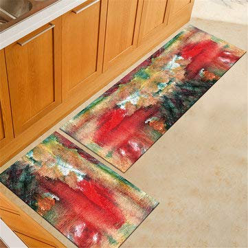 TuToy 2Pcs Kitchen Floor Carpet Non-Slip Area Rug Living Room Washable Door Mat Set - F