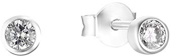 s.Oliver Ohrstecker 925 Sterling Silber Damen Ohrschmuck, mit Zirkonia synth., 0,4 cm, Silber, Kommt in Schmuck Geschenk Box, 2030207