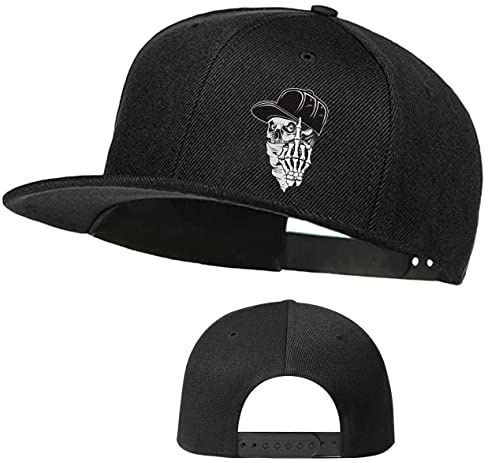 Skeleton Hand Shows Middle Finger Snapback Hats for Men Boys Flat Bill Brim Classic Rock N Roll Trucker Hat Baseball Cap Cool Hip Hop Skull Hat Snap Flat Cap
