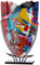 Glas Art Vase Dekovase im Street Art Design auf Metall Ständer - Deko Wohnzimmer - Geschenk für Frauen Geburtstag - Farbe: rot - Höhe 58 cm
