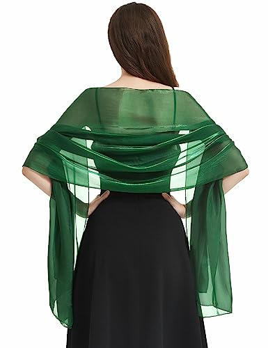 heekpek Schal Damen Elegant Stola Damen Festlich Leicht Transparenter Glitzer Tücher und Wickel für Damen Premium Polyester Seidenschal Damen Ganzjährig, Dunkelgrün