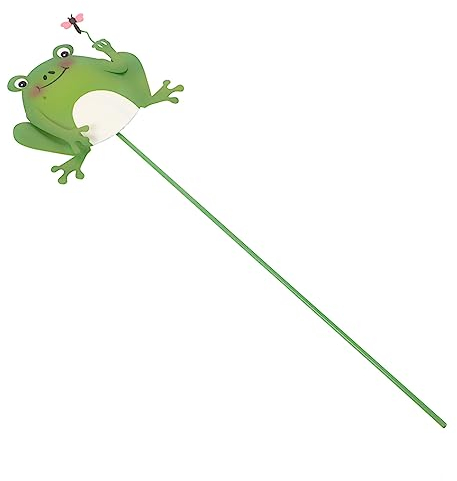 IWOWHERO Di Cantiere Decorazioni Giardino Animale Che Scuote La Testa Cantiere Art Di Rana in Metallo Statue Di Giardino Ferro Battuto Ferro Da Stiro Palo Di Legno