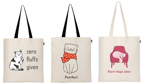 Ecoright(Pack of 3) Borsa in tela estetica per donne, borsa riutilizzabile in cotone per la spesa, la spiaggia e per l'uso quotidiano