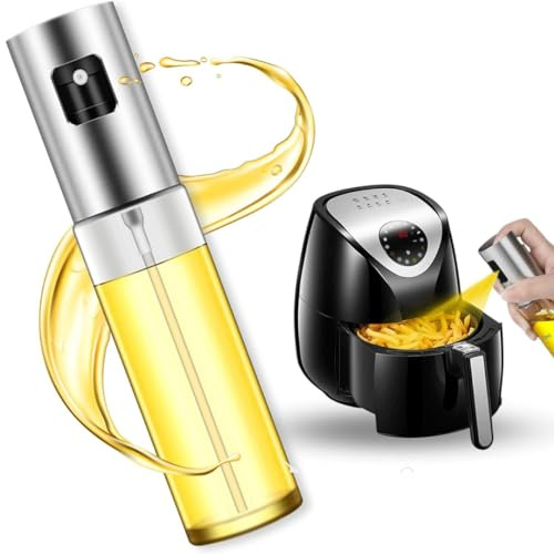 KROWN - Pulverizador Aceite Cristal de Acero Inoxidable 100ml, Aceitera De Aceite de Oliva, Spray Aceite para Freidora de Aire Air Fryer Cocina, Vaporizador Aceite de Oliva y Vinagre