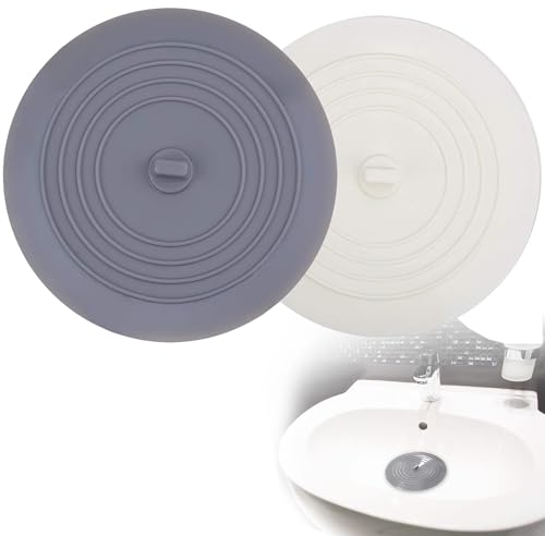 Paquete de 2 Tapones de Silicona para Bañera, Tapón de Drenaje de Ducha, Tapón de Fregadero Universal para Cocina, Baño y Lavandería, Cubierta de Drenaje de Fregadero, Gris y Blanco