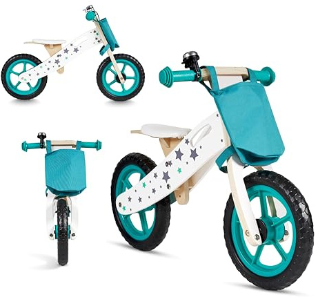 BUDDY BABY Bike Montessori Vélo sans pédales léger avec siège réglable et sonnette, vélo à 2 roues, fabriqué en bois, pratique, pour bébé Blanc/vert