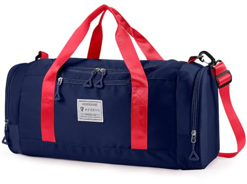 Vllcsla Bolsa de Deporte Mujer 28 L, Bolso Gimnasio con Bolsillo Húmedo, Compartimento Zapatos, Impermeable Bolsa de Viaje Resistente al Desgaste, Bolsos de Hombro Fin de Semana (Azul Oscuro)