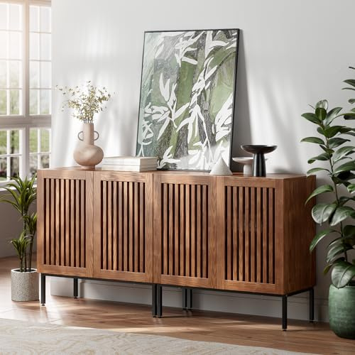 BVIUNTWO Set of 2 Accent Storage Cabinet with Doors and Adjustable Shelf,Freestanding Buffet Cabinet,Modern Sideboard Buffet Cabinet for Living Room,Dining Room,Kitchen, Hallway,Brown