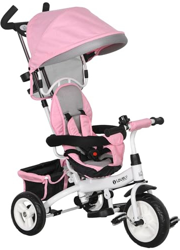HOMCOM Triciclo Evolutivo para Bebés 1-5 Años 6 en 1 95x50x106 cm Rosa