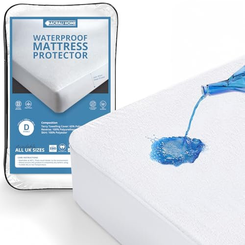 Acrali Home 100% Waterproof Mattress Protector Single Bed Fitted Extra Deep 40cm Skirt, Premium Terry Cotton, Hypoallergenic Single Mattress Protector 90x190cm - Washable, Nonslip Mattress Cover Sheet