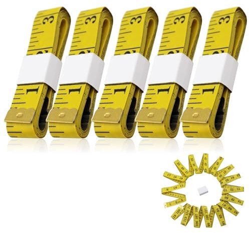 Präzises 5er Set Maßband 2m/79 Zoll, Doppelskala, Weiches PVC-Faser, Ideal für Nähen, Schneider und Körpermessungen, Gelb