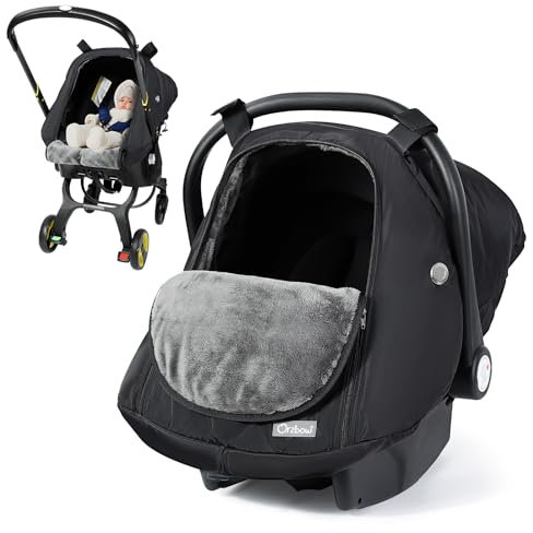 Orzbow Fußsack Babyschale Winter, Universell Einschlagdecke Babyschale mit Reißverschlüsse Fronttür, Seitliche Maschenöffnungen, Rundum-Schnee-, Wind- und Regenschutz, Maschinenwaschbar, Schwarz