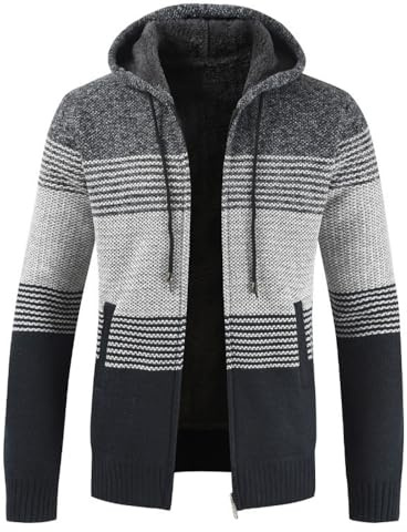 UUAISSO Uomo Felpe con Cappuccio Maglia Pullover Foderato in Pile Cardigan Cerniera Intera Casual vestibilità Regolare Cappuccio Grigio Scuro + Blu Navy XXL