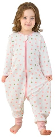 Gigoteuse d'été pour bébé - Avec pieds - 0,5 Tog (isolation) - 100 % coton - Gigoteuse d'été pour enfant avec manches - Pour garçons et filles, Pois, M/85-95CM