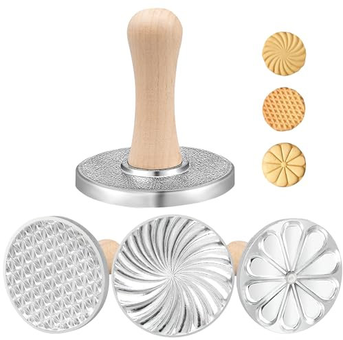 3 stampi per biscotti, stampi rotondi in metallo per biscotti con manico in legno, stampini decorativi per torte fai da te, muffin, 7,6 cm