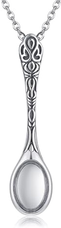 URONE skedkedja 925 sterlingsilver tesked hänge sked smycken presenter för kvinnor, Ingen ädelsten