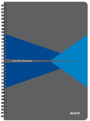 Leitz Office Collegeblock – A4 Rutad Anteckningsblock med Kartongomslag, Spiralbindning, 360 Grad Öppning, 180 Sidor / 90 Ark FSC-Certifierat Papper (80 g/m²), För Kontor & Skola, Blå, 46471035